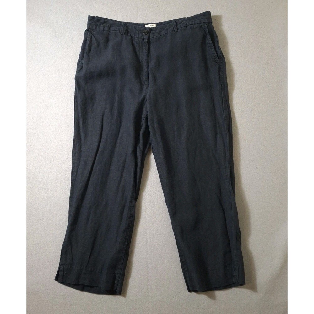 L.L. Bean Linen Pants Classic Fit Women's 16 32x24 Black Wide Leg Comfy Soft